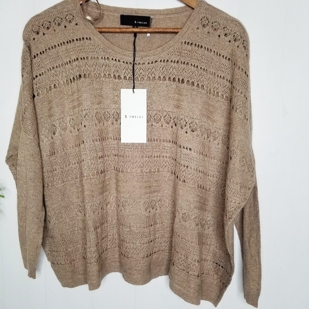 S-Twelve NEW Tan Open Weave Flowy Sweater